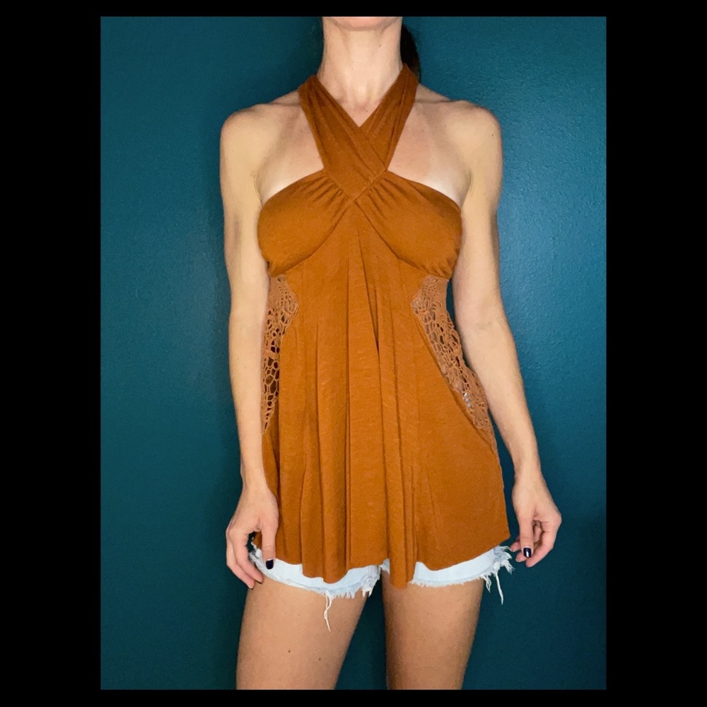 Free People burnt orange hippie cross tank